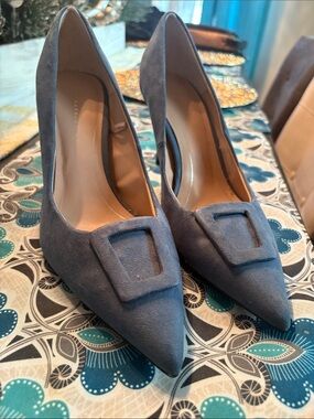 Zara- Women's Pointed Toe Suede Pumps in Slate Gray